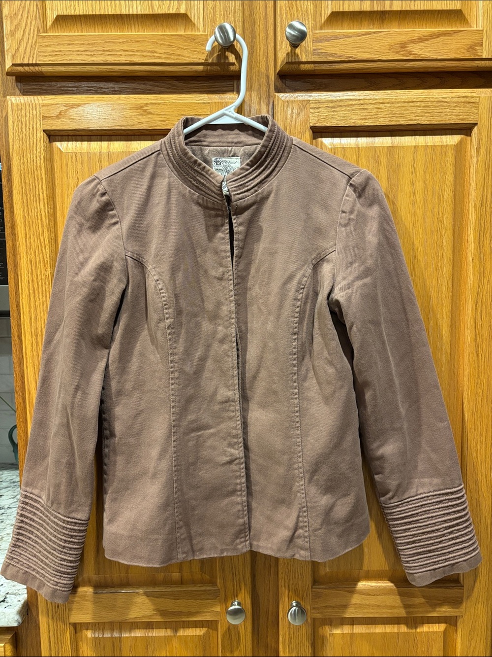 Tulle Taupe Ribbed-Cuff Jacket-Size Small-